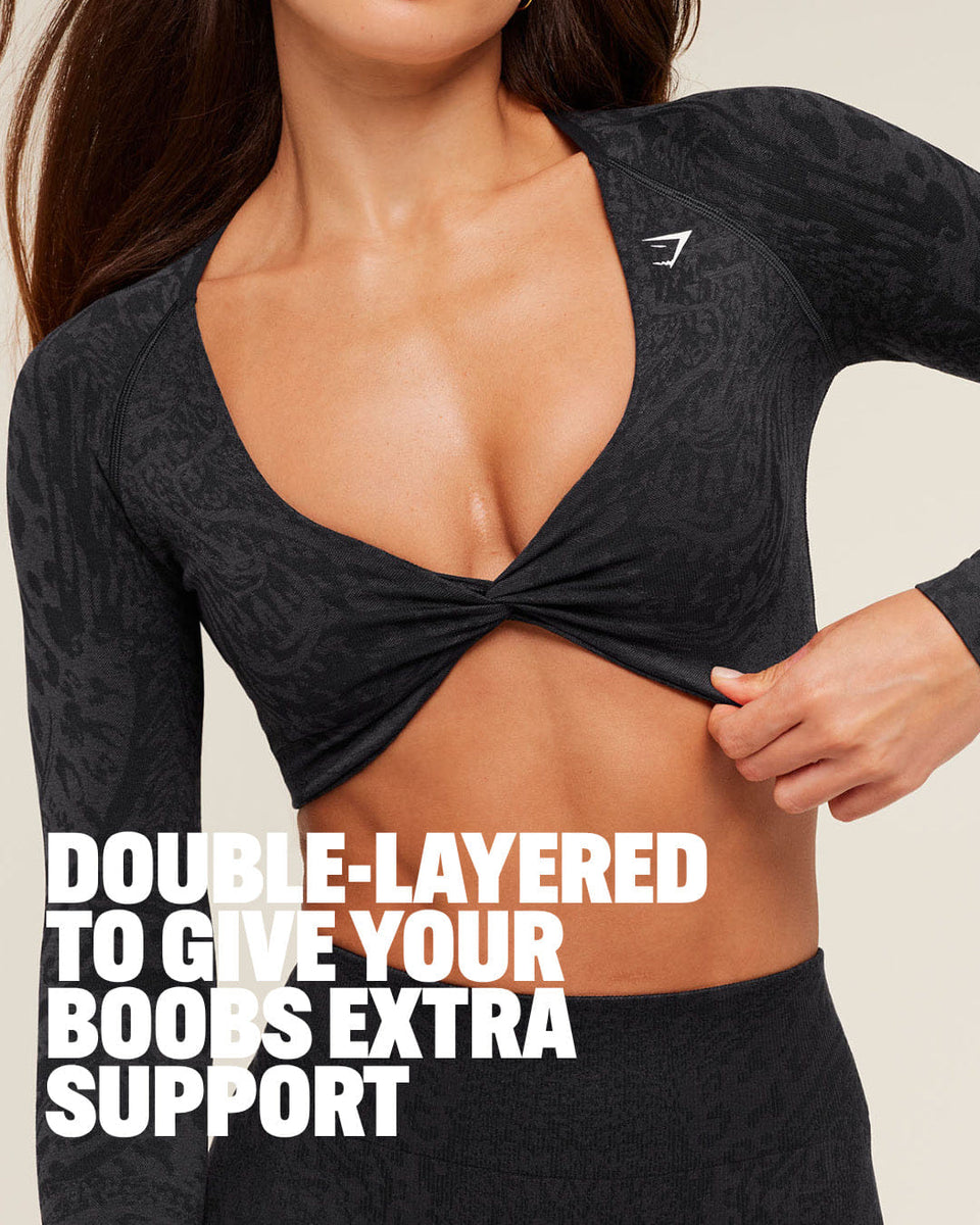 Gymshark Adapt Animal X Whitney Long Sleeve Crop Top - Black/Asphalt Grey