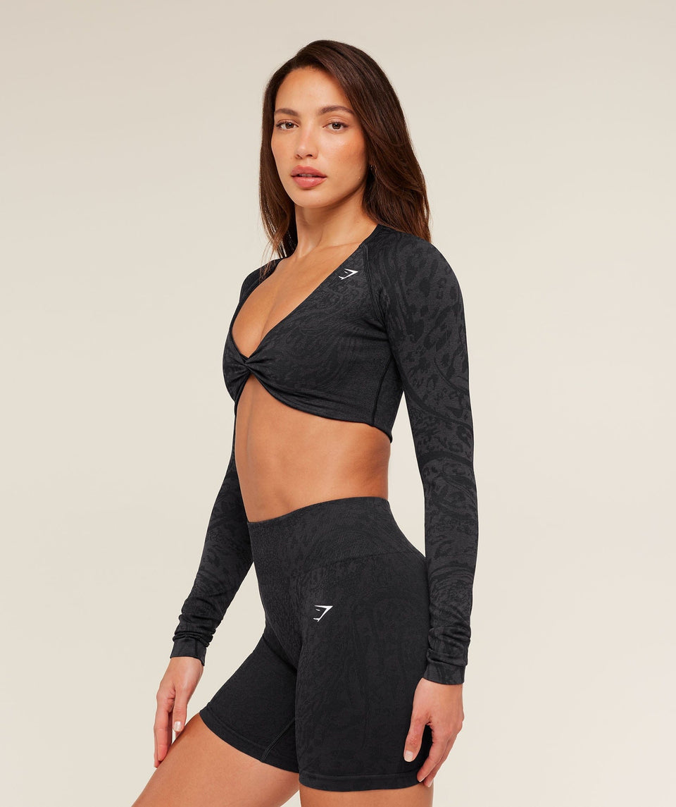 Gymshark Adapt Animal X Whitney Long Sleeve Crop Top - Black/Asphalt Grey