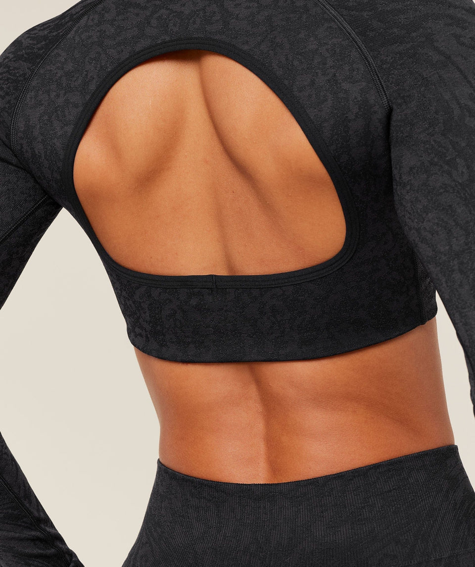 Gymshark Adapt Animal X Whitney Long Sleeve Crop Top - Black/Asphalt Grey