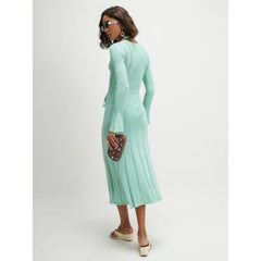 Blue Metallic Flare Knitted Midi Dress