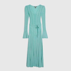 Blue Metallic Flare Knitted Midi Dress