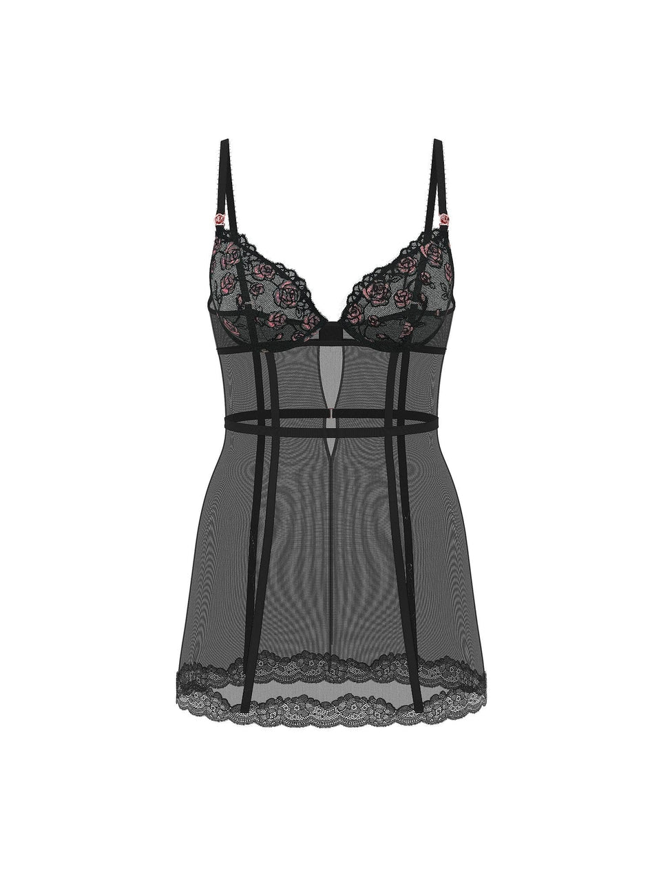 Tease Rose Embroidery Cupped Mini Slip Dress