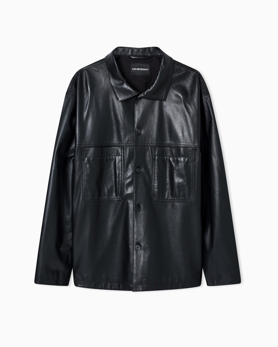 Emporio Armani Ultra light lambskin nappa leather shirt jacket