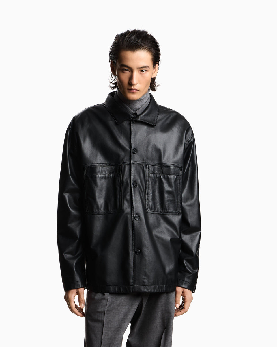 Emporio Armani Ultra light lambskin nappa leather shirt jacket