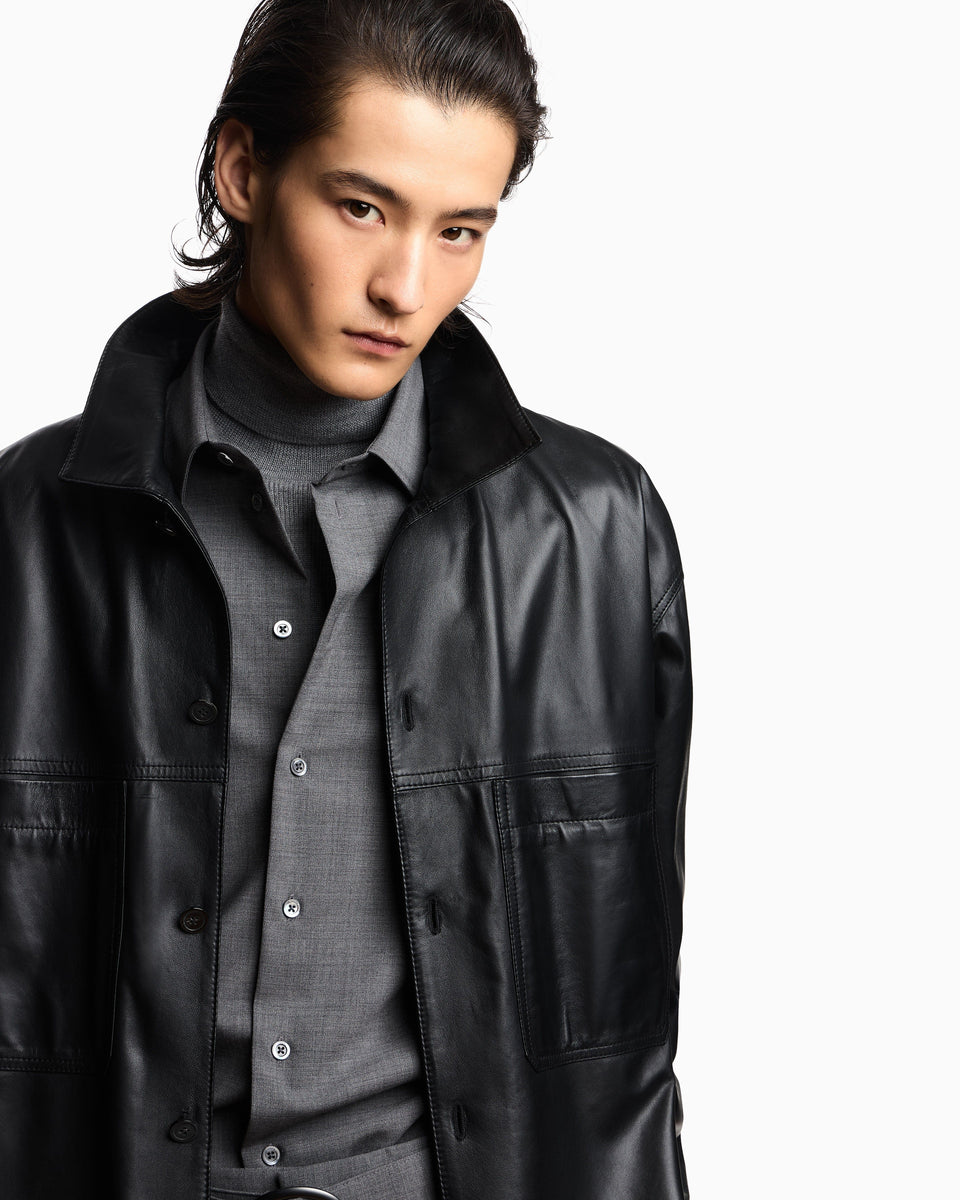 Emporio Armani Ultra light lambskin nappa leather shirt jacket