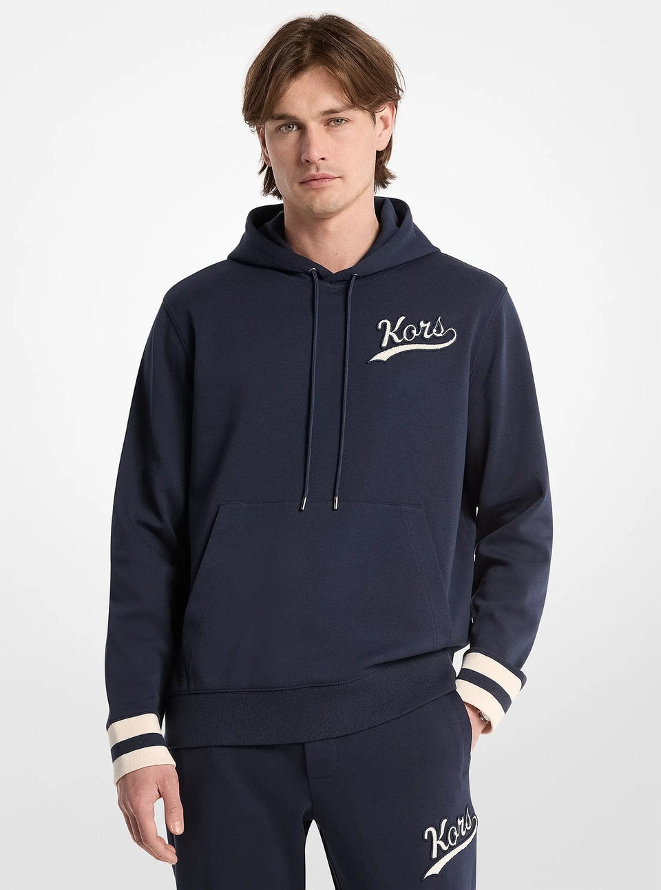 Michael Kors KORS Varsity Knit Cotton Blend Hoodie MIDNIGHT
