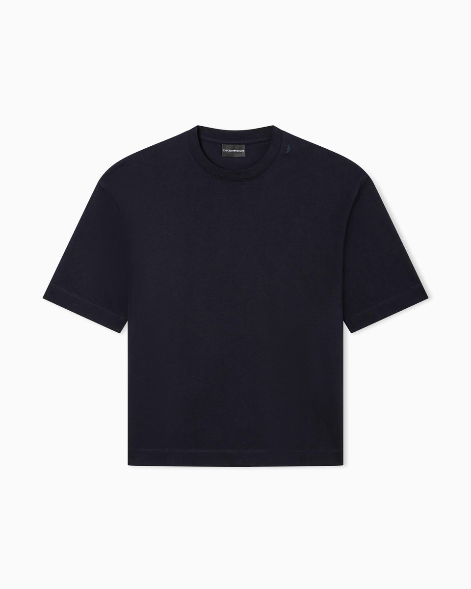 Emporio Armani Oversized heavy jersey T-shirt with micro eagle embroidery