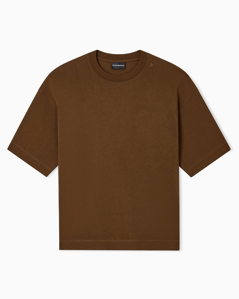 Emporio Armani Oversized heavy jersey T-shirt with micro eagle embroidery