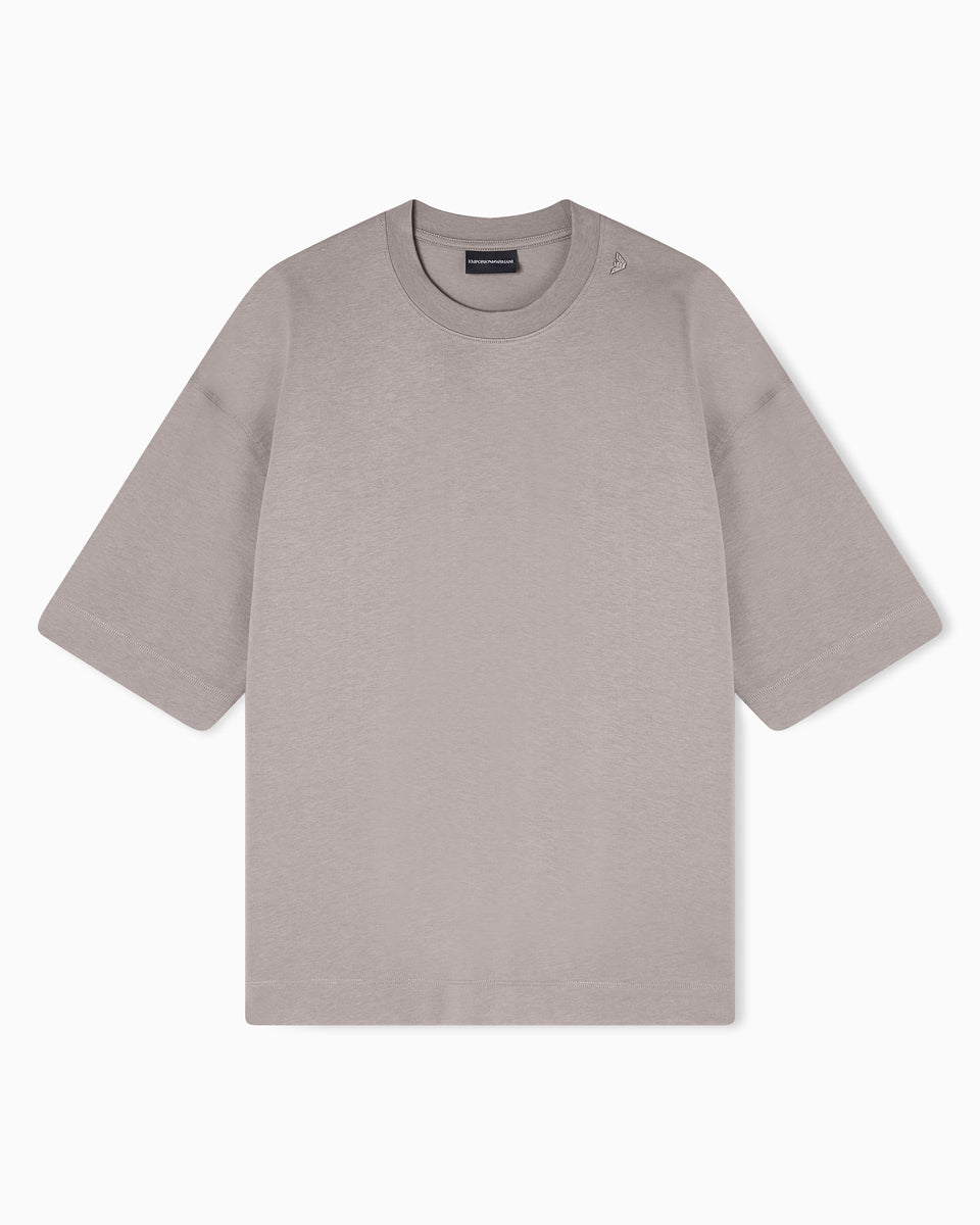 Emporio Armani Oversized heavy jersey T-shirt with micro eagle embroidery