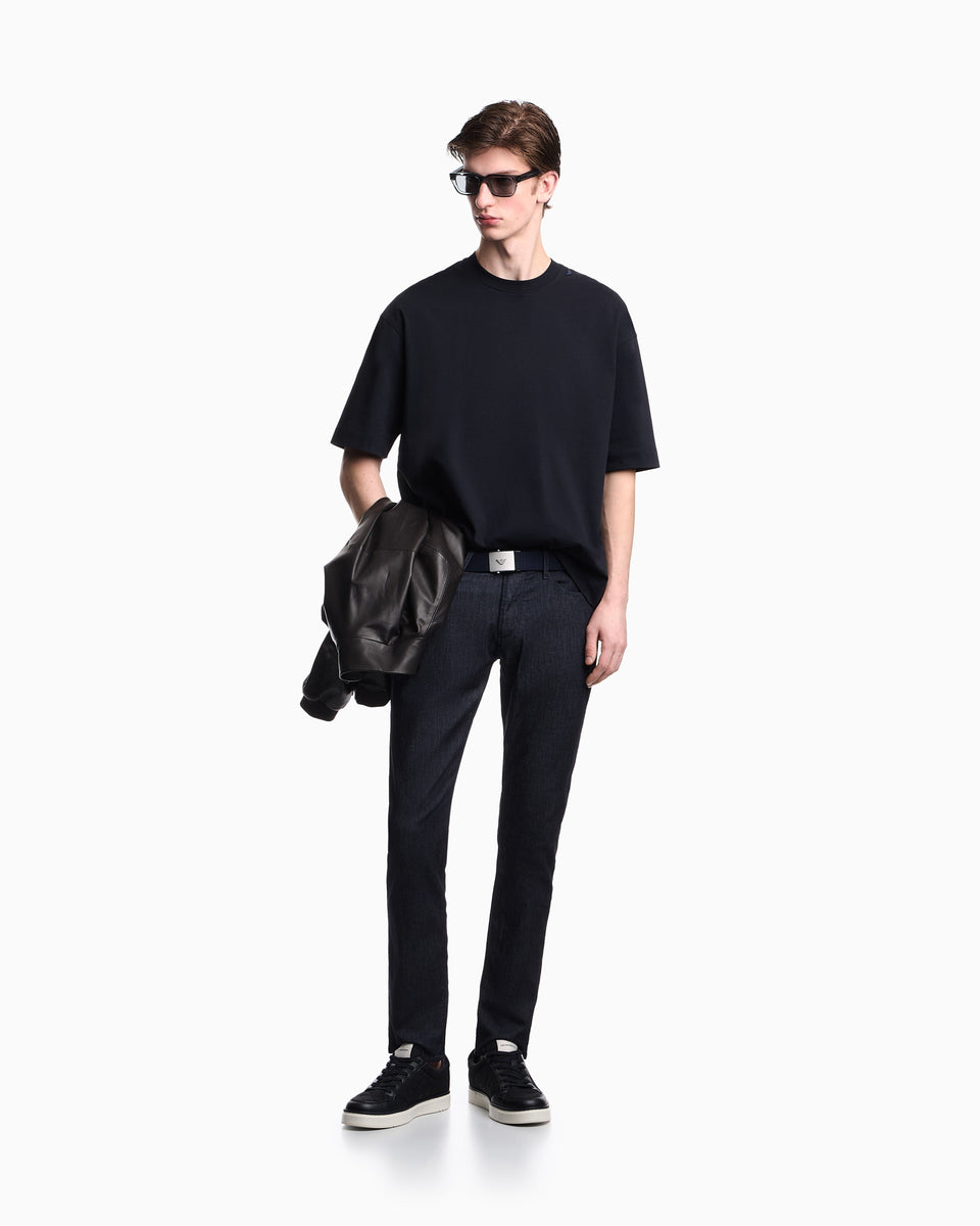 Emporio Armani Oversized heavy jersey T-shirt with micro eagle embroidery