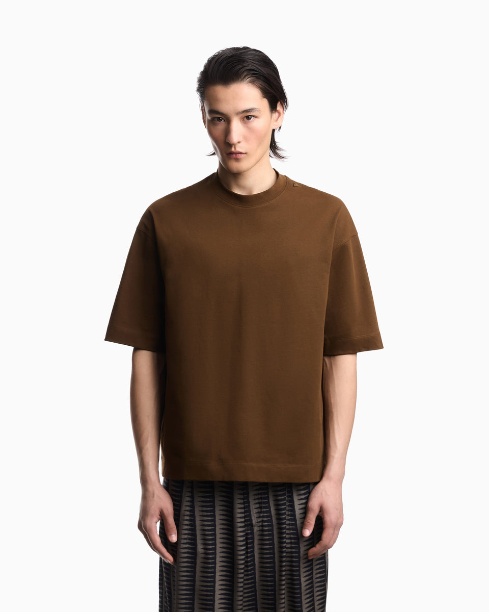Emporio Armani Oversized heavy jersey T-shirt with micro eagle embroidery