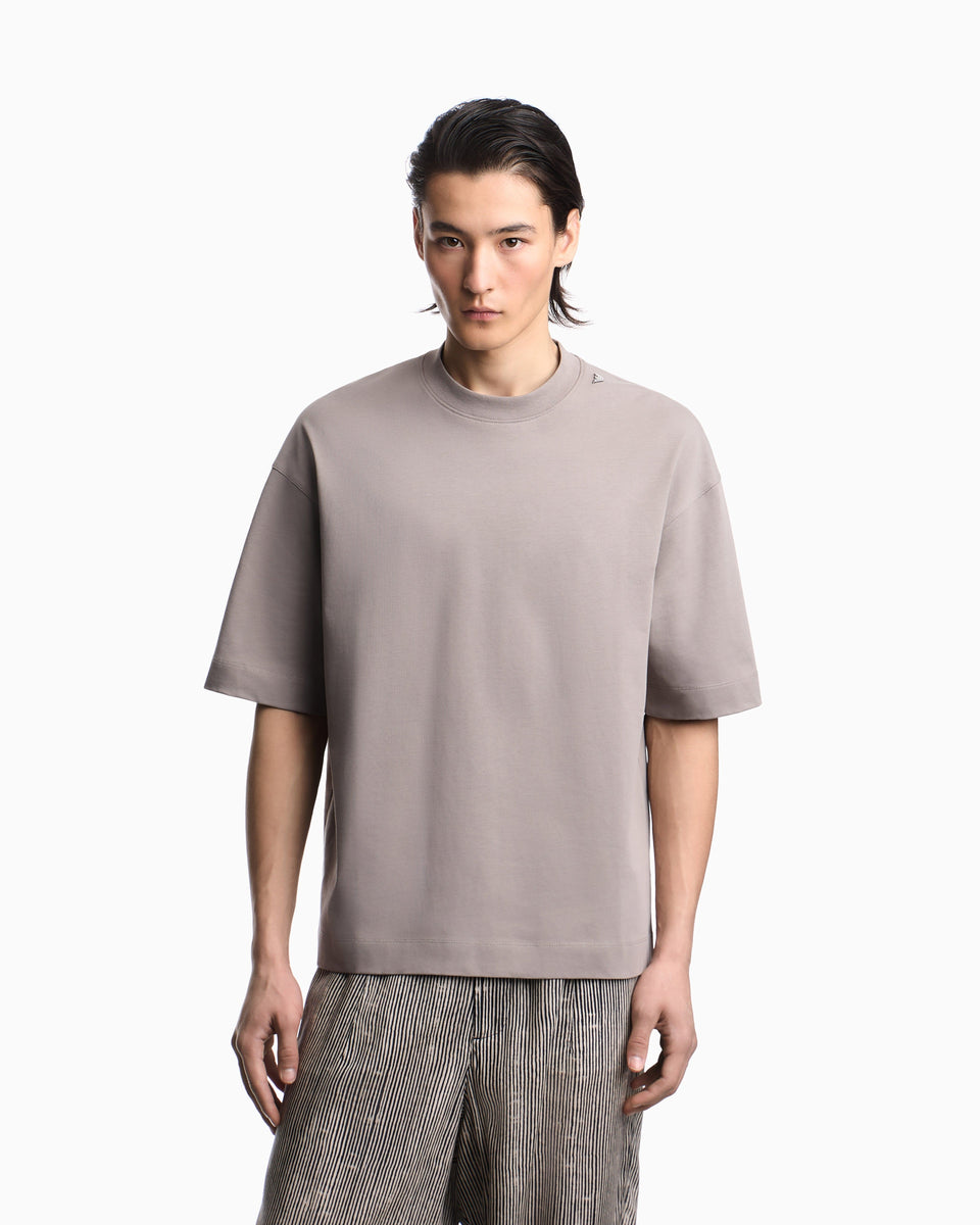 Emporio Armani Oversized heavy jersey T-shirt with micro eagle embroidery