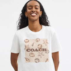Coach Shell Signature Square Classic T-Shirt In Organic Cotton White