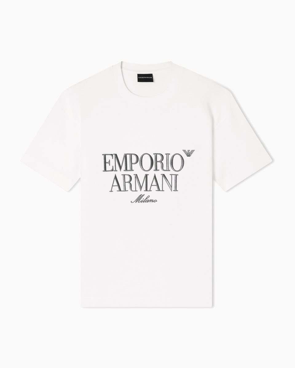 Emporio Armani Heavy jersey T-shirt with embossed logo embroidery