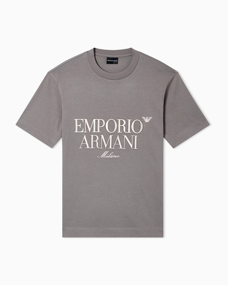 Emporio Armani Heavy jersey T-shirt with embossed logo embroidery