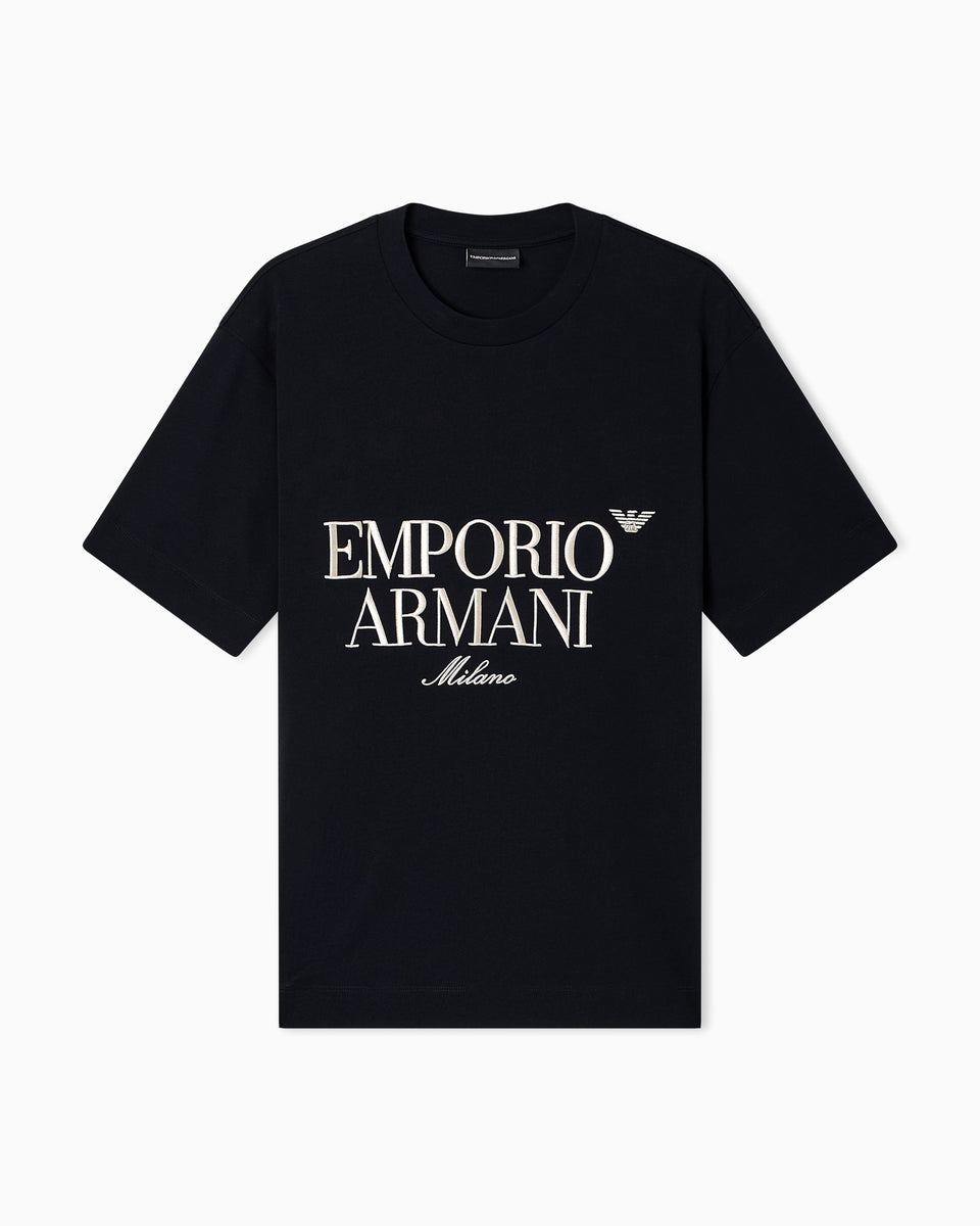 Emporio Armani Heavy jersey T-shirt with embossed logo embroidery