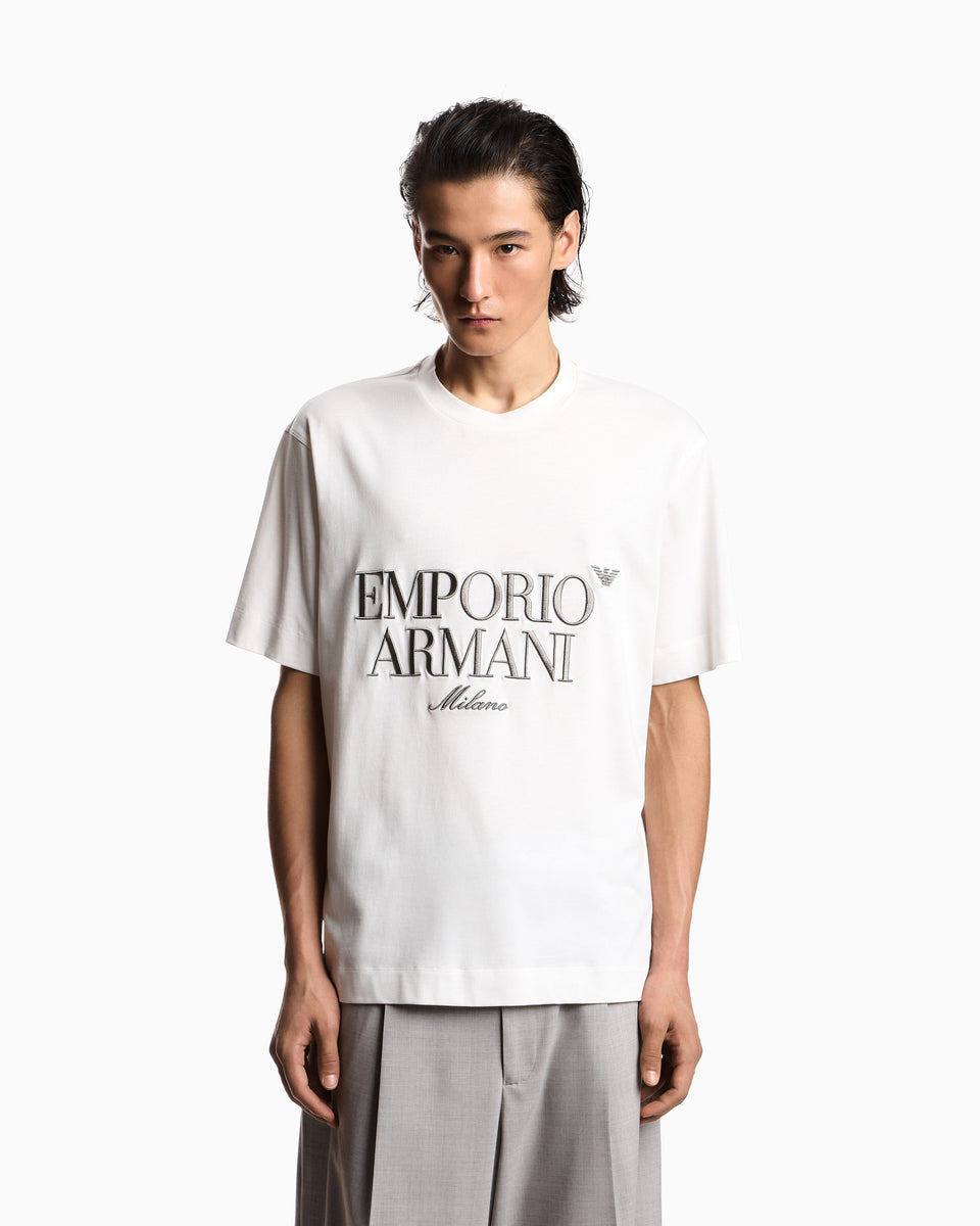 Emporio Armani Heavy jersey T-shirt with embossed logo embroidery