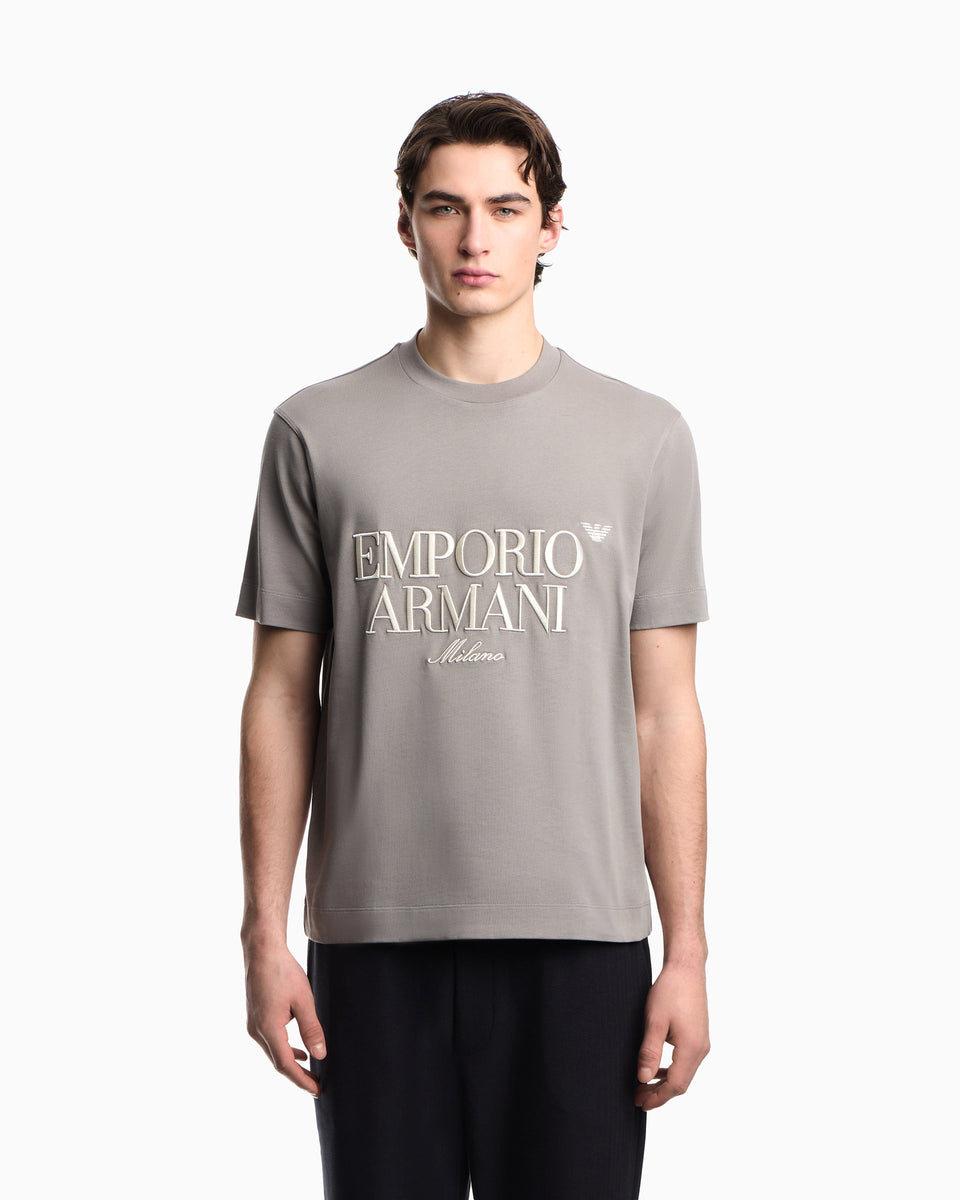 Emporio Armani Heavy jersey T-shirt with embossed logo embroidery
