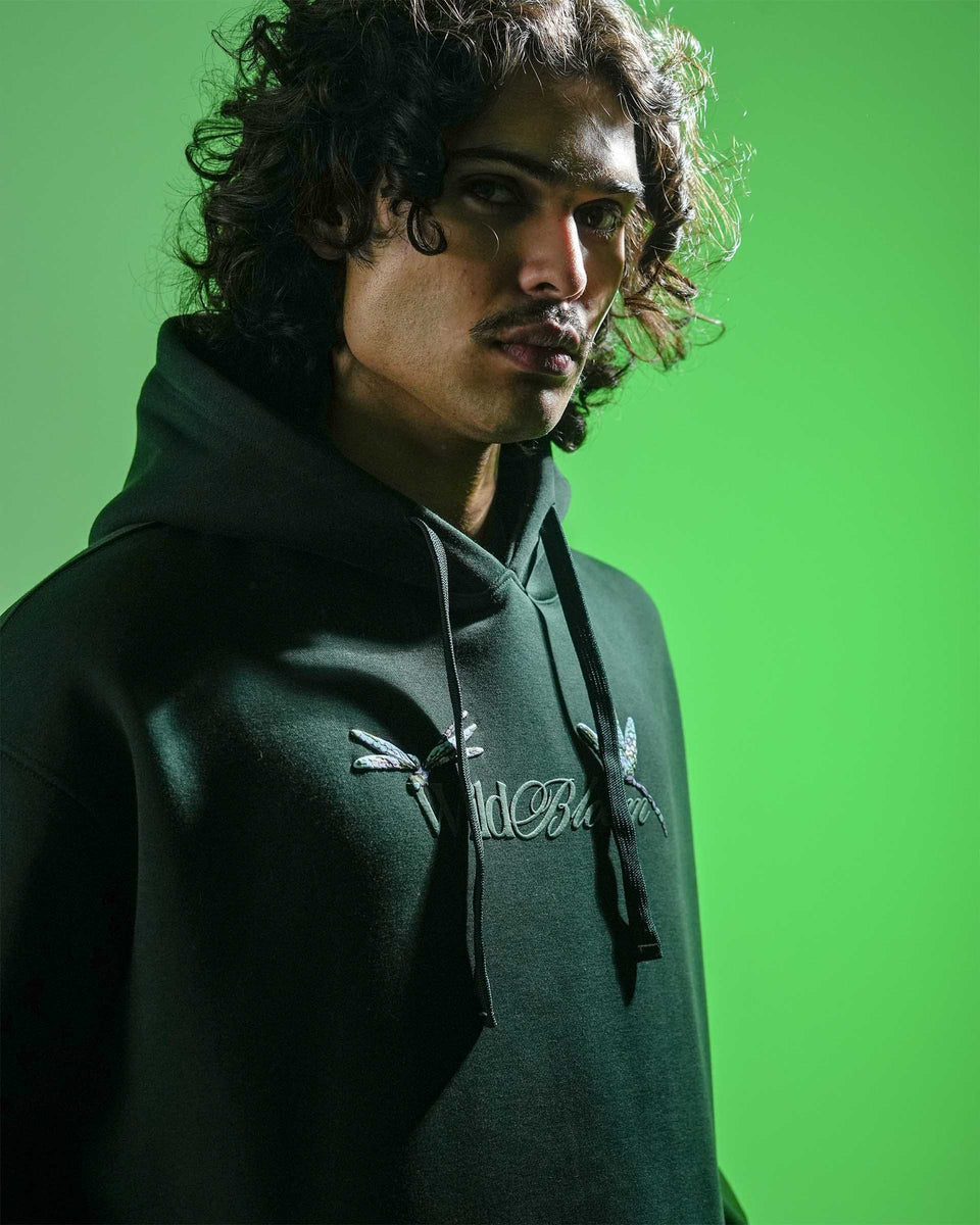 Wild Bloom - Bottle Green Oversized Hoodie