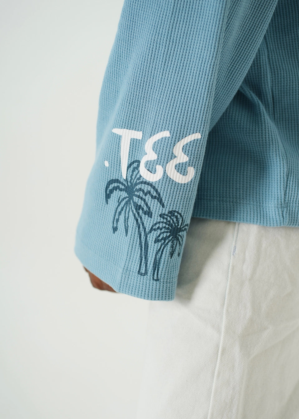 ‘PALM STATE’ FULL SLEEVE WAFFLE TEE | SKY BLUE