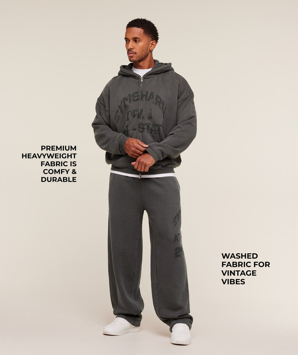 Gymshark Collegiate Washed Wide Leg Jogger - Asphalt Grey
