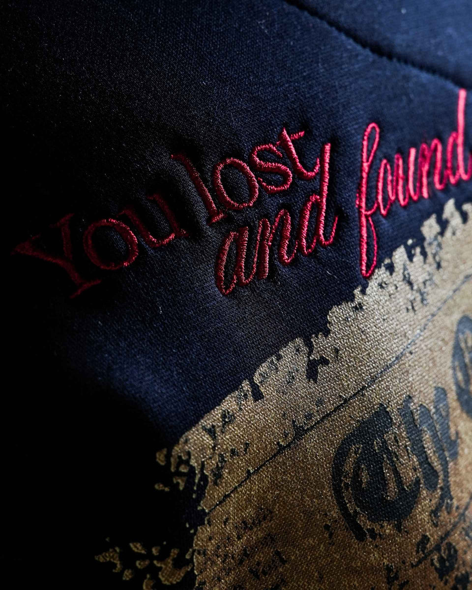 Love Me More - Navy Blue Printed Oversized Hoodie