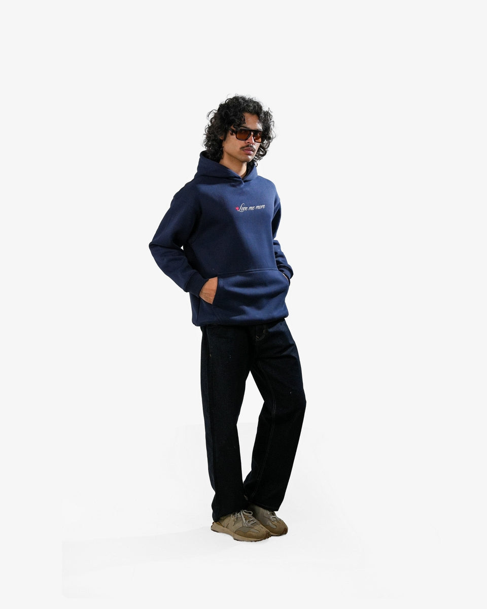Love Me More - Navy Blue Printed Oversized Hoodie