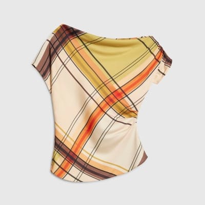 Green Check Off The Shoulder Top