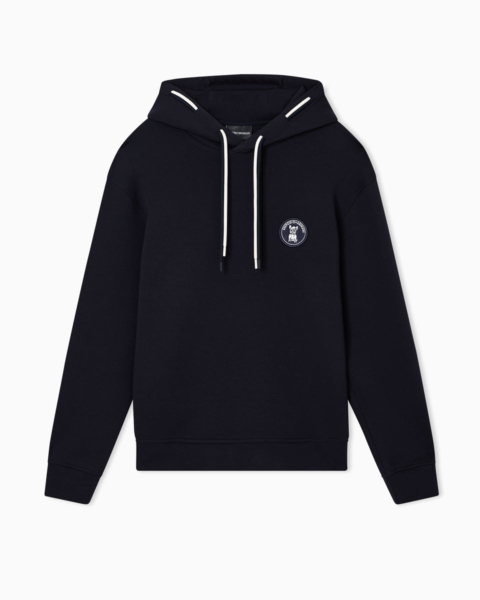 Emporio Armani Loose-fit hooded sweatshirt in double jersey with French bulldog patch