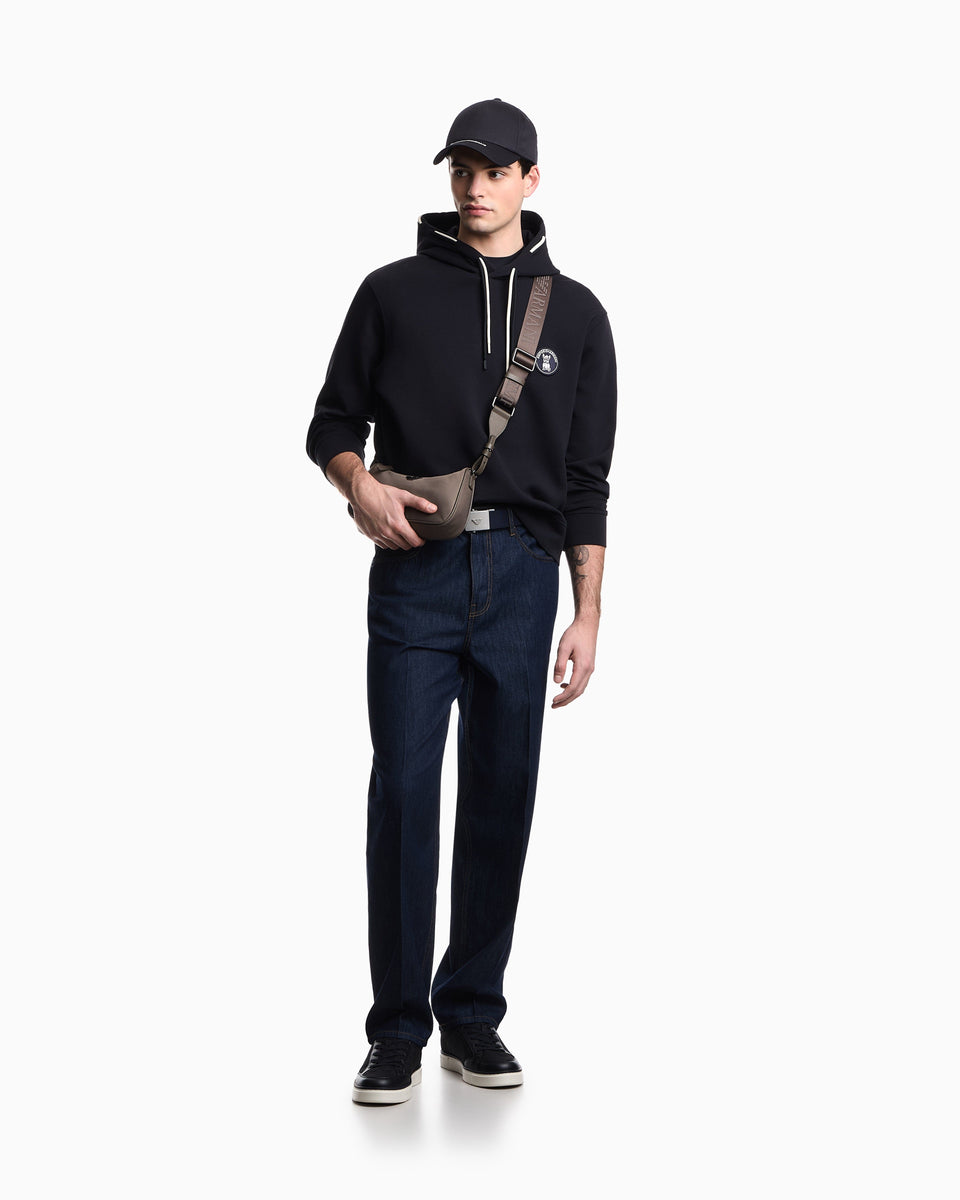 Emporio Armani Loose-fit hooded sweatshirt in double jersey with French bulldog patch
