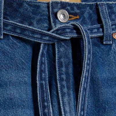 Blue Baggy Wide Leg Tie Waist Jeans
