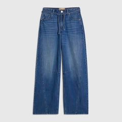 Blue Baggy Wide Leg Tie Waist Jeans
