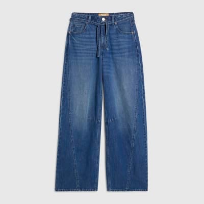 Blue Baggy Wide Leg Tie Waist Jeans