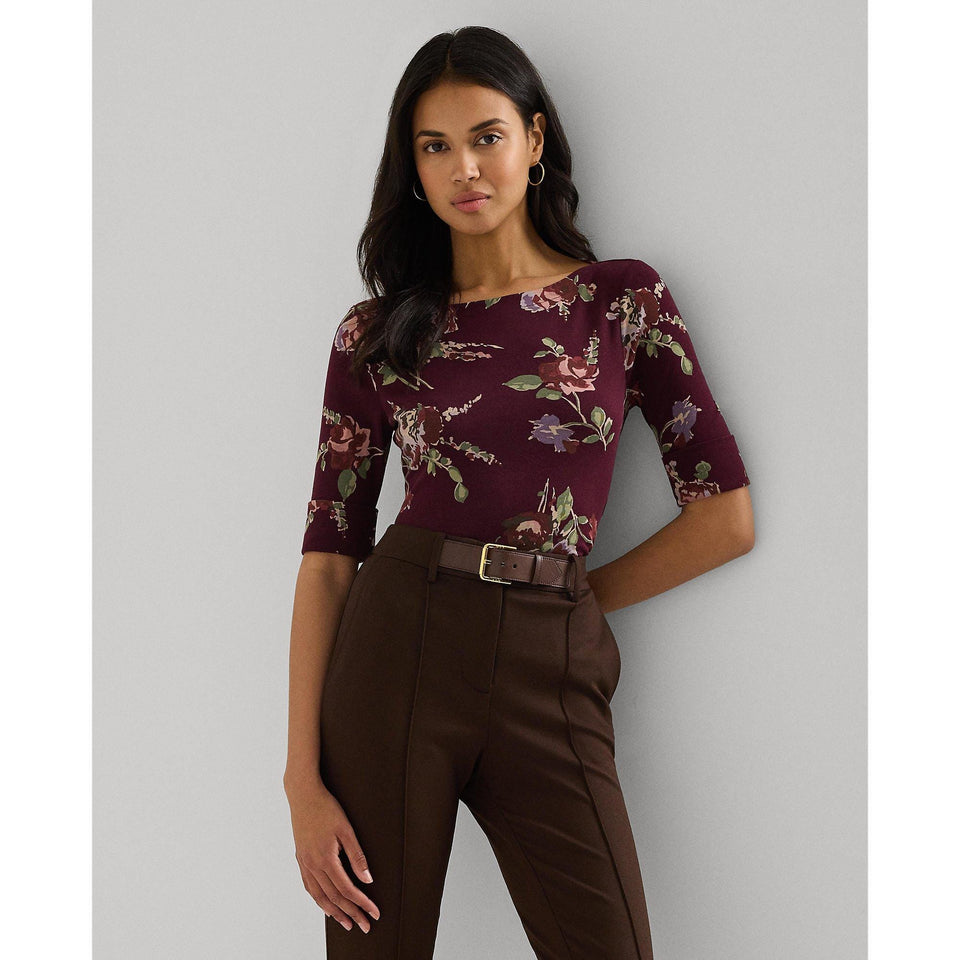 Floral Stretch Boatneck T-Shirt