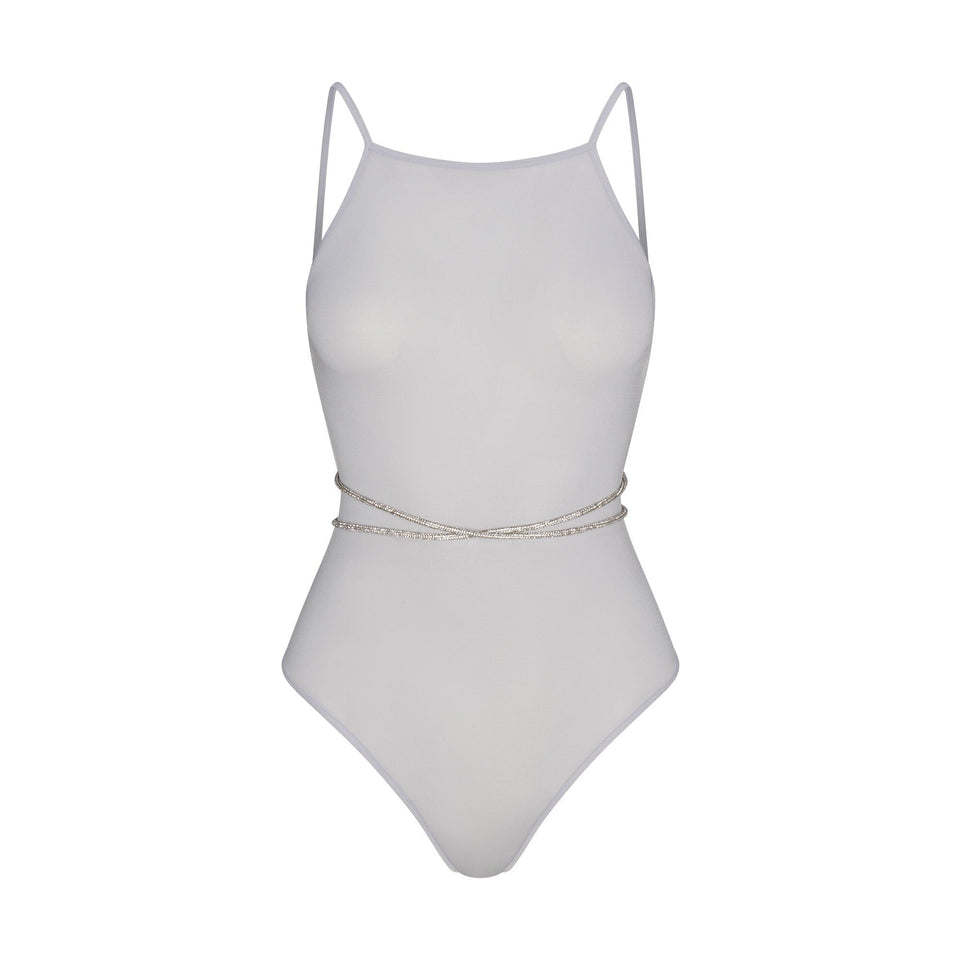 RHINESTONE KNIT OPEN BACK BODYSUIT | ZEN BLUE