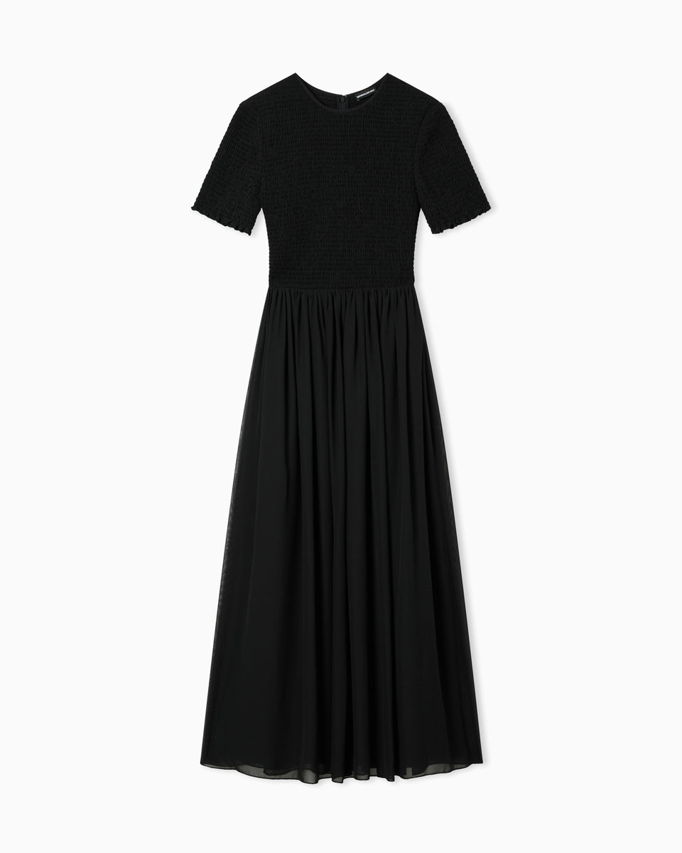 Emporio Armani Short-sleeved long dress in technical georgette