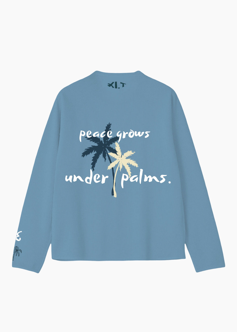‘PALM STATE’ FULL SLEEVE WAFFLE TEE | SKY BLUE