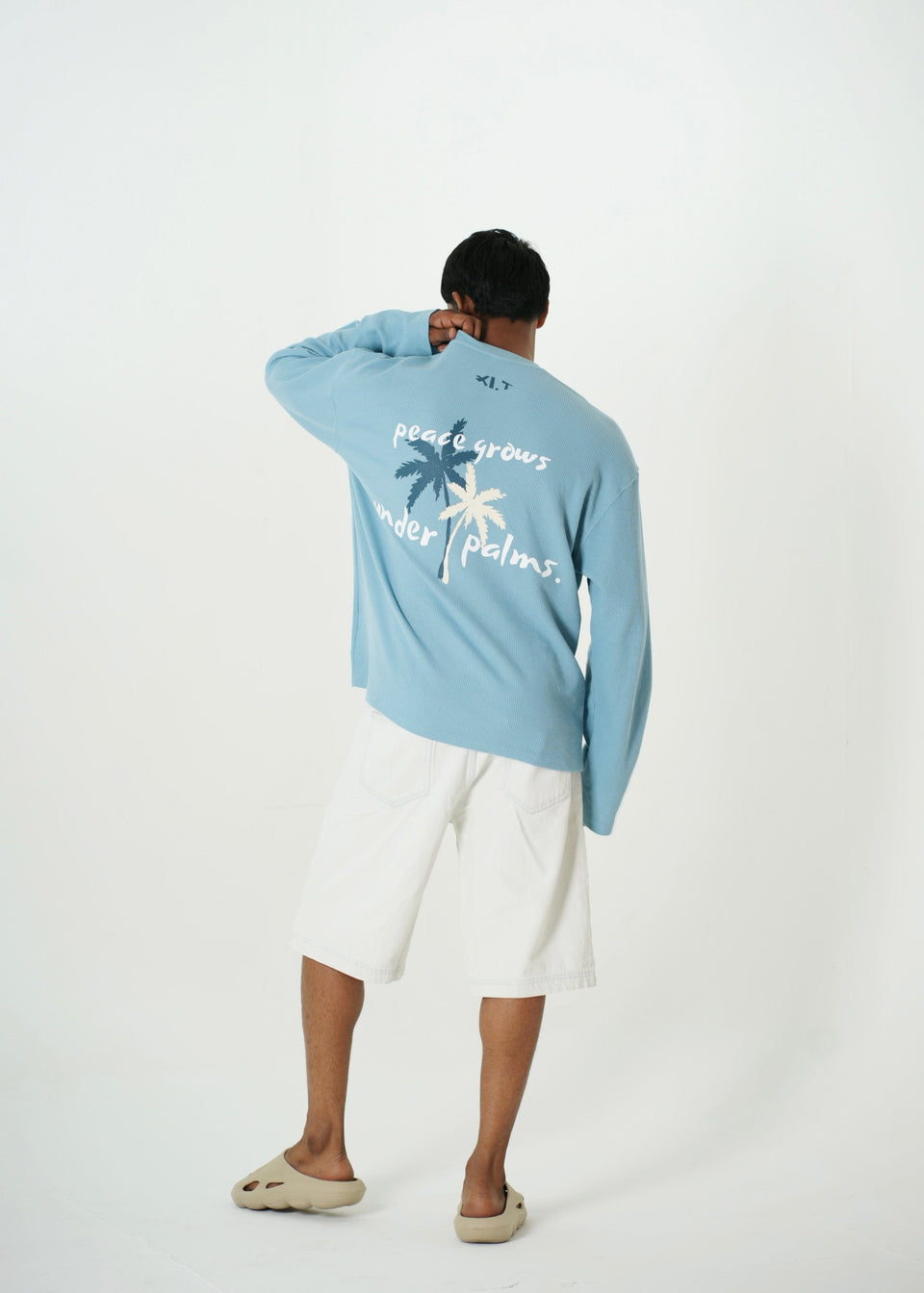 ‘PALM STATE’ FULL SLEEVE WAFFLE TEE | SKY BLUE