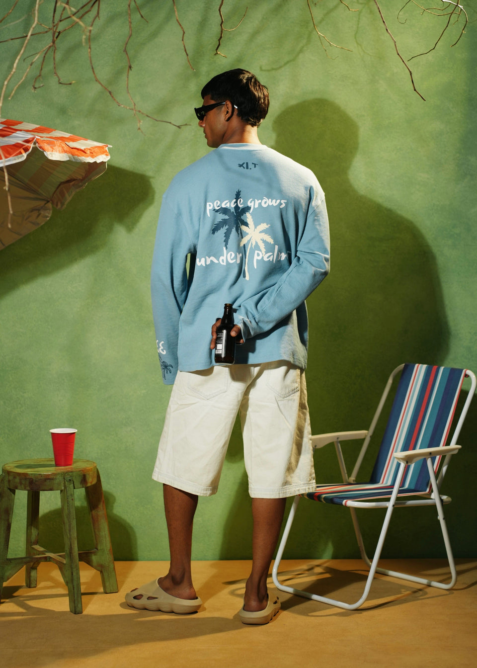 ‘PALM STATE’ FULL SLEEVE WAFFLE TEE | SKY BLUE