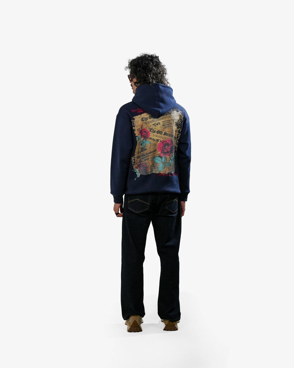 Love Me More - Navy Blue Printed Oversized Hoodie