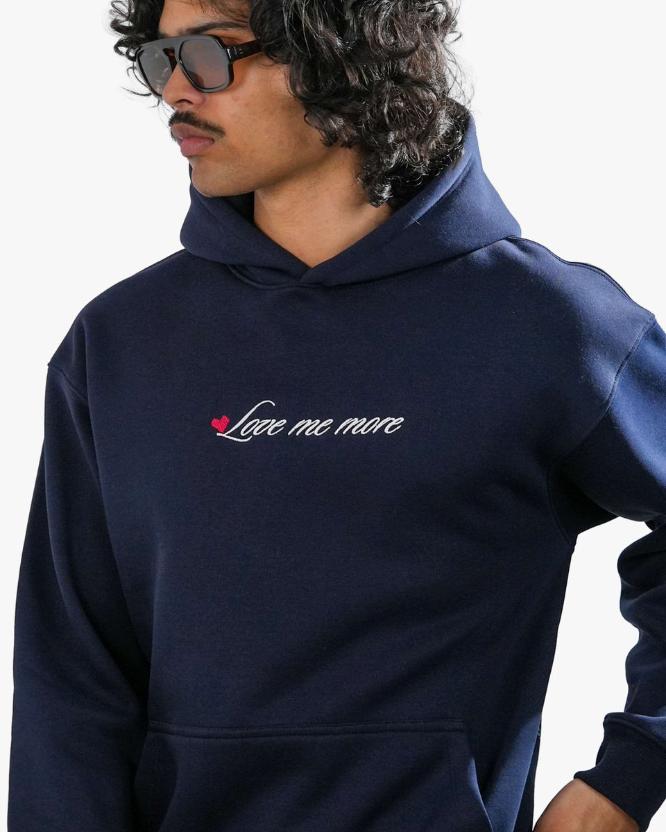 Love Me More - Navy Blue Printed Oversized Hoodie