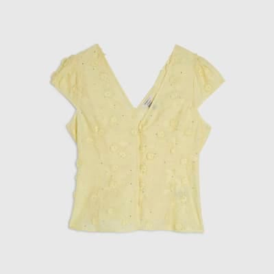 Yellow 3D Floral Embellished Blouse