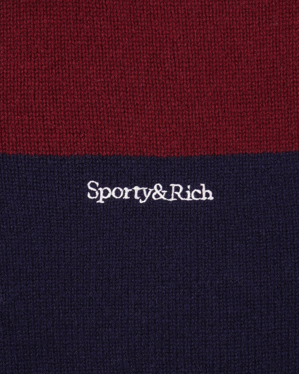Serif Logo Cashmere Rugby Polo - Merlot/Navy/Ecru