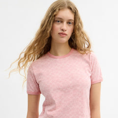 Coach Signature Ringer T-Shirt In Organic Cotton Pink Signature