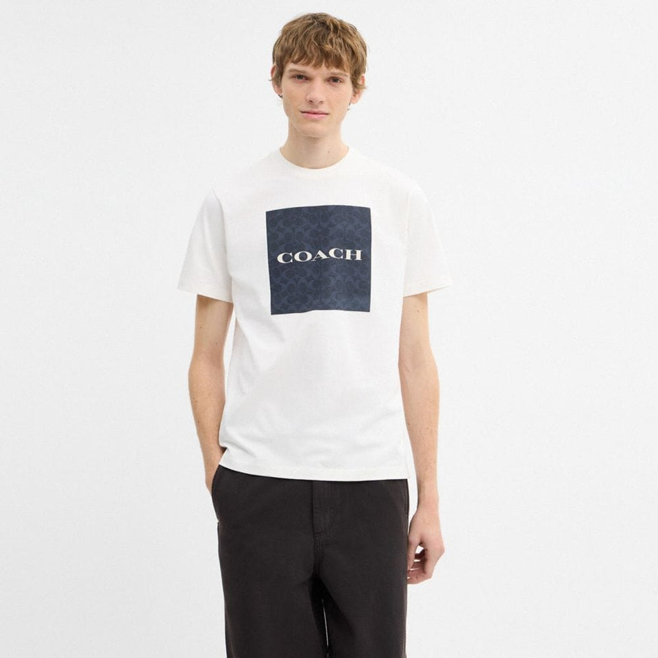 Coach Signature T-Shirt In Organic Cotton Navy