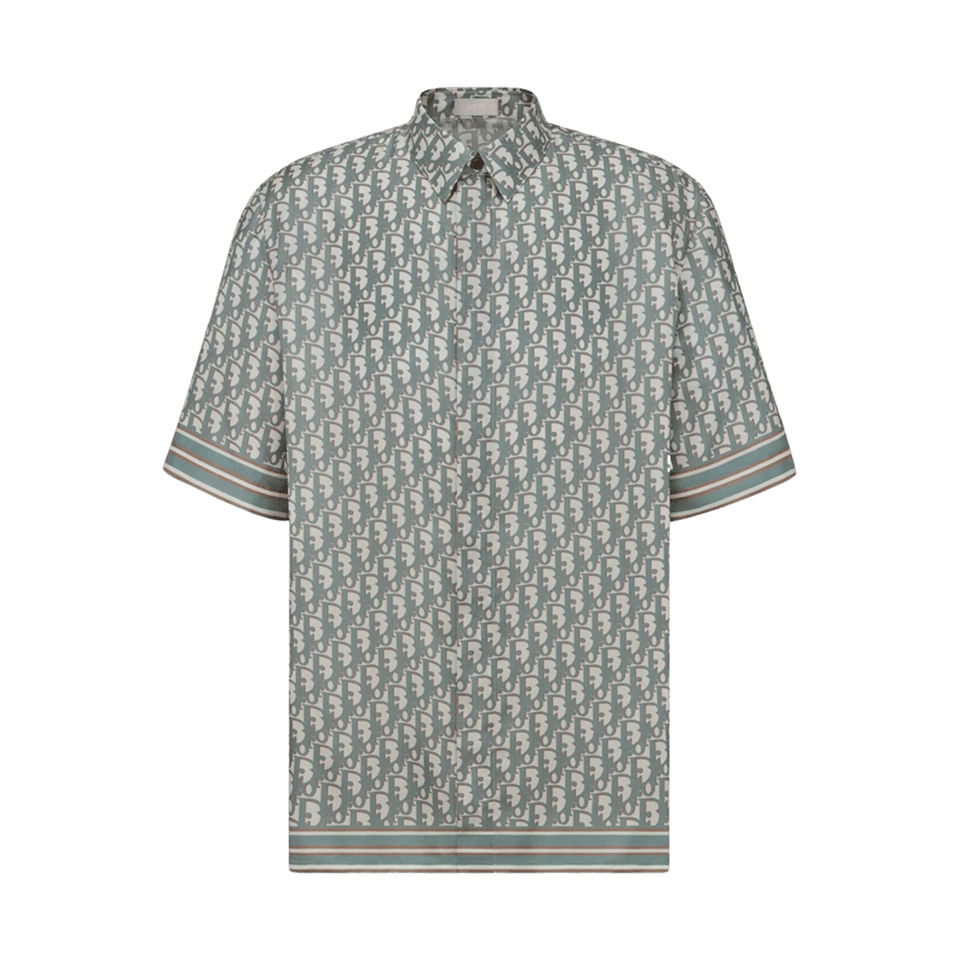 Dior Organic Silk Twill Oblique Short Sleeve Shirt Beige