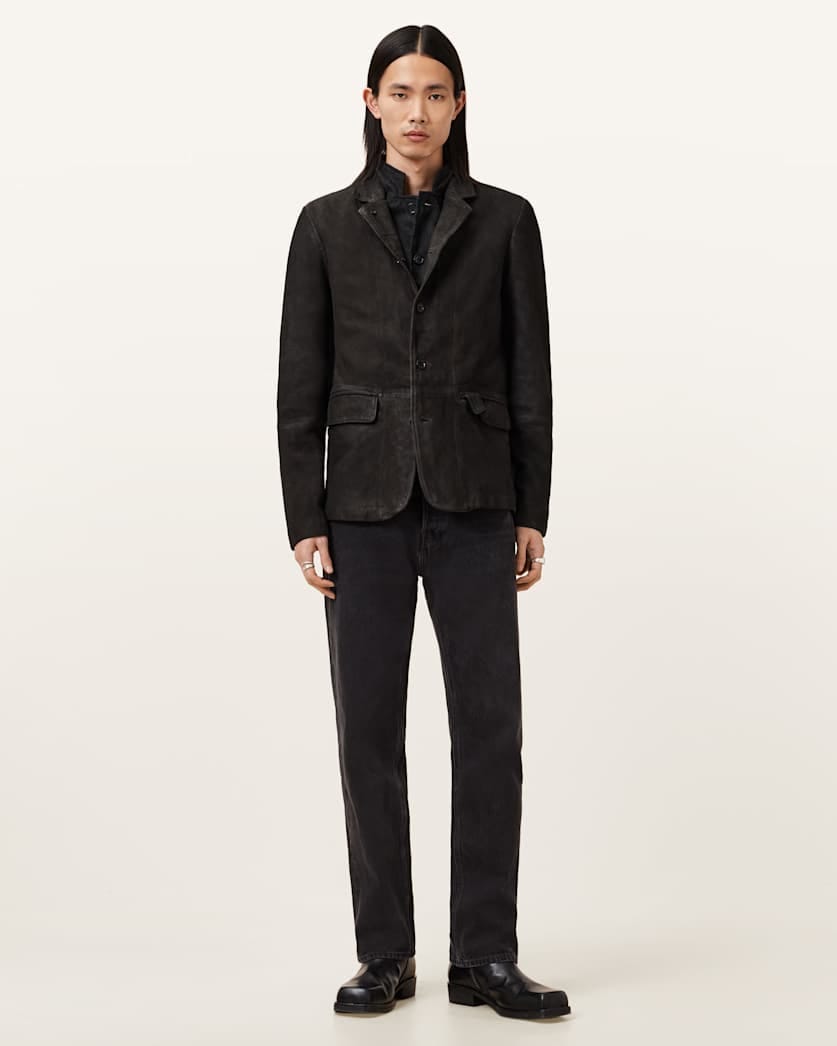 AllSaints Survey Double Layered Waxed Suede Blazer Black