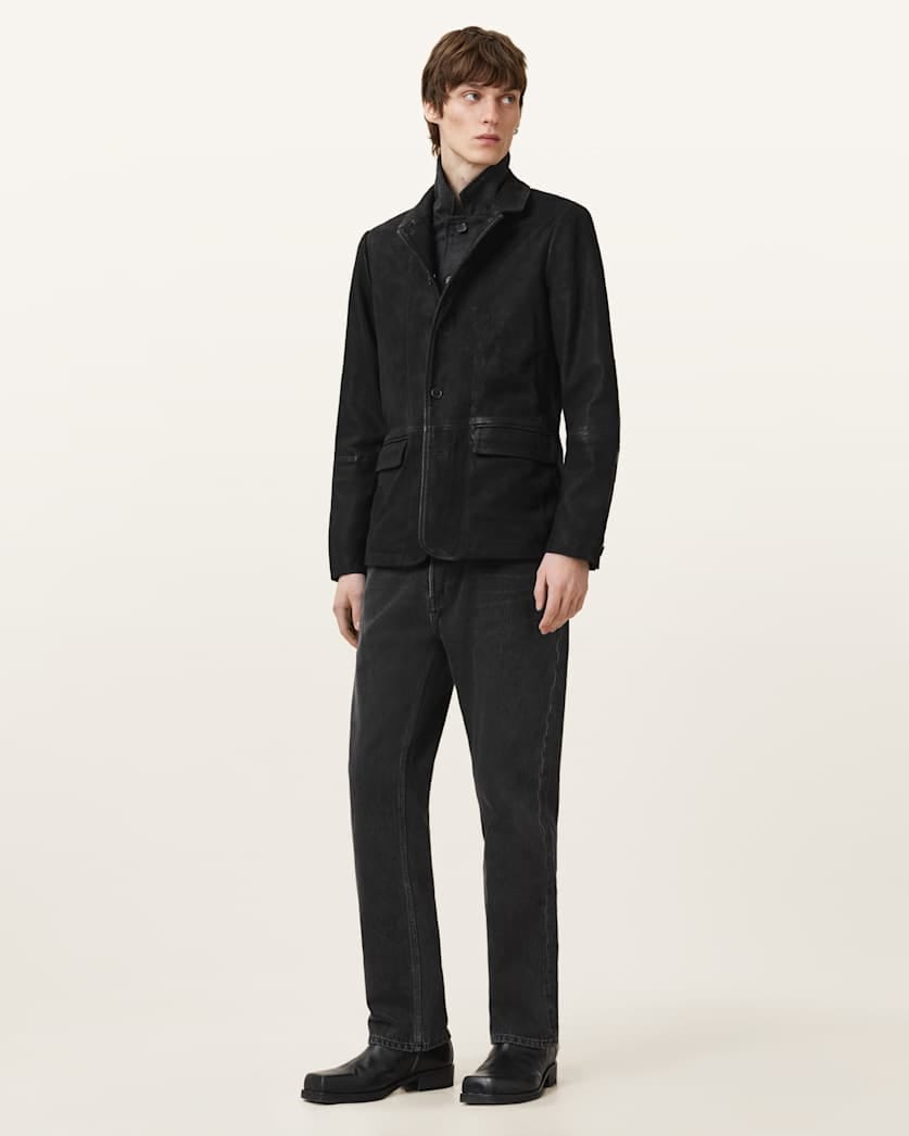 AllSaints Survey Double Layered Waxed Suede Blazer Black
