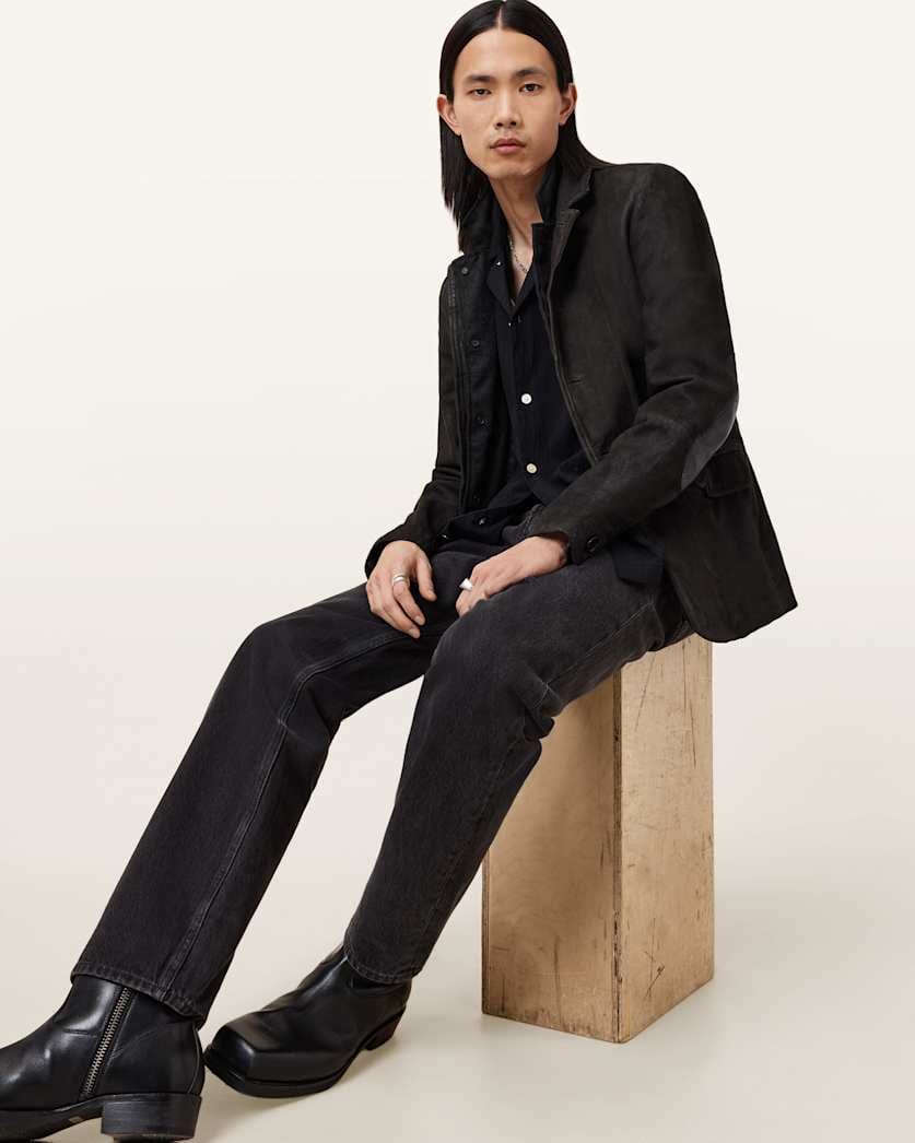 AllSaints Survey Double Layered Waxed Suede Blazer Black
