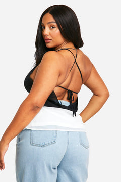 Plus Contrast Lace Cup Chiffon Cami Top